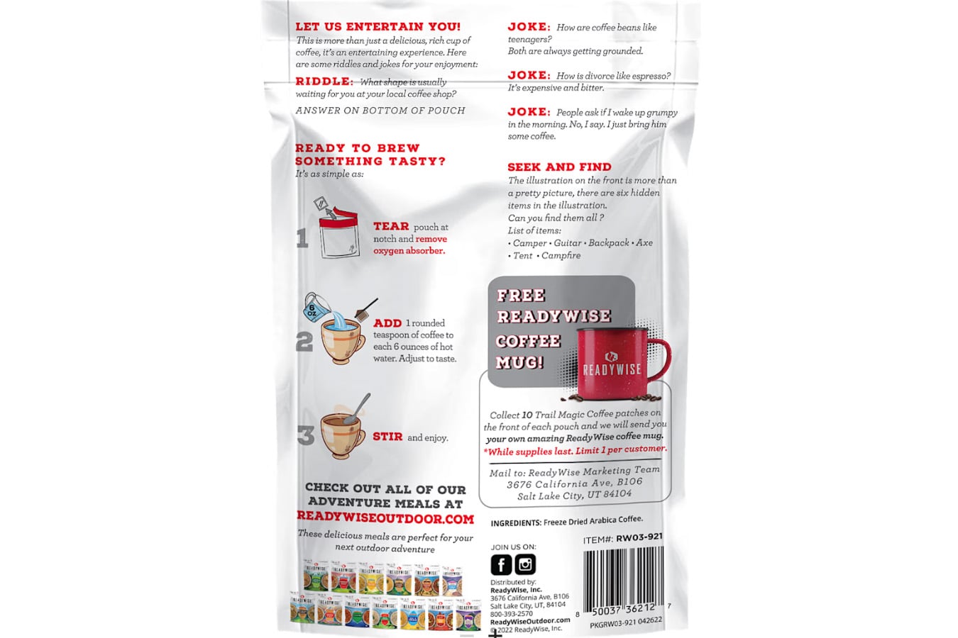 READYWISE Trail Magic Instant Coffee, 30 Servings Pouch